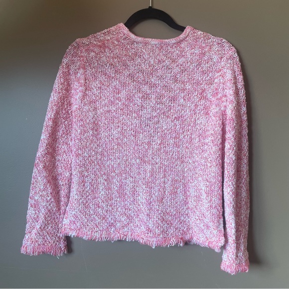 J.Crew Knitted Cardigan Sweater Heather Red White Fringe Pockets Size Small - Picture 2 of 13